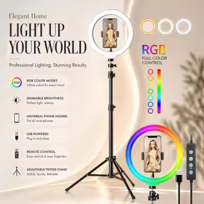 26cm Ring Light With Mobile Holder With 7Feet Tripod Stand in Three Different Mode Light 26CM/36CM Selfie LED Ring Light with 7ft Tripod Stand Mobile Phone Holder 26 CM ringlight 7 feet tripod stand 3 Modes RingLight Vlogging Light Mobile Phone Photograph