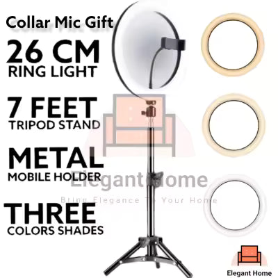 26cm Ring Light With Mobile Holder With 7Feet Tripod Stand in Three Different Mode Light 26CM/36CM Selfie LED Ring Light with 7ft Tripod Stand Mobile Phone Holder 26 CM ringlight 7 feet tripod stand 3 Modes RingLight Vlogging Light Mobile Phone Photograph